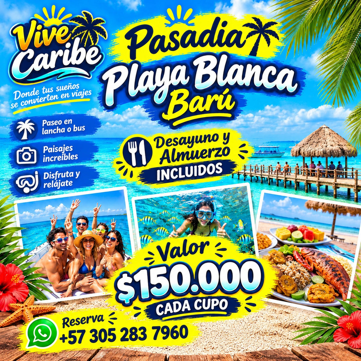 PLAN PLAYA BLANCA BARÚ DESDE BARRANQUILLA | TRANSPORTE TERRESTRE IDA Y VUELTA + DESAYUNO + ALMUERZO TÍPICO + COORDINADOR LOGÍSTICO