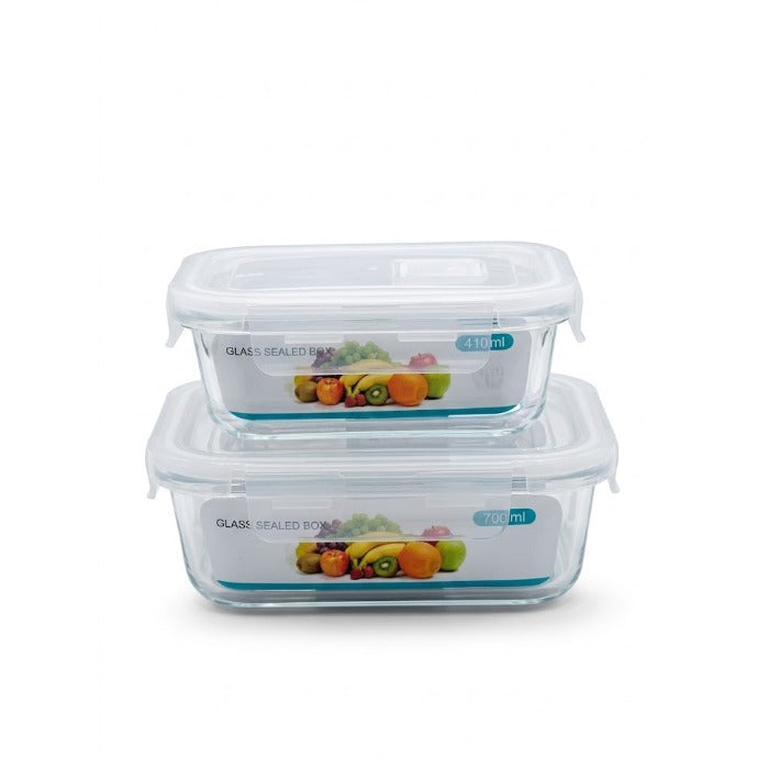 Set x2 Refractarios de Vidrio Herméticos Rectangulares (410ml + 700ml)