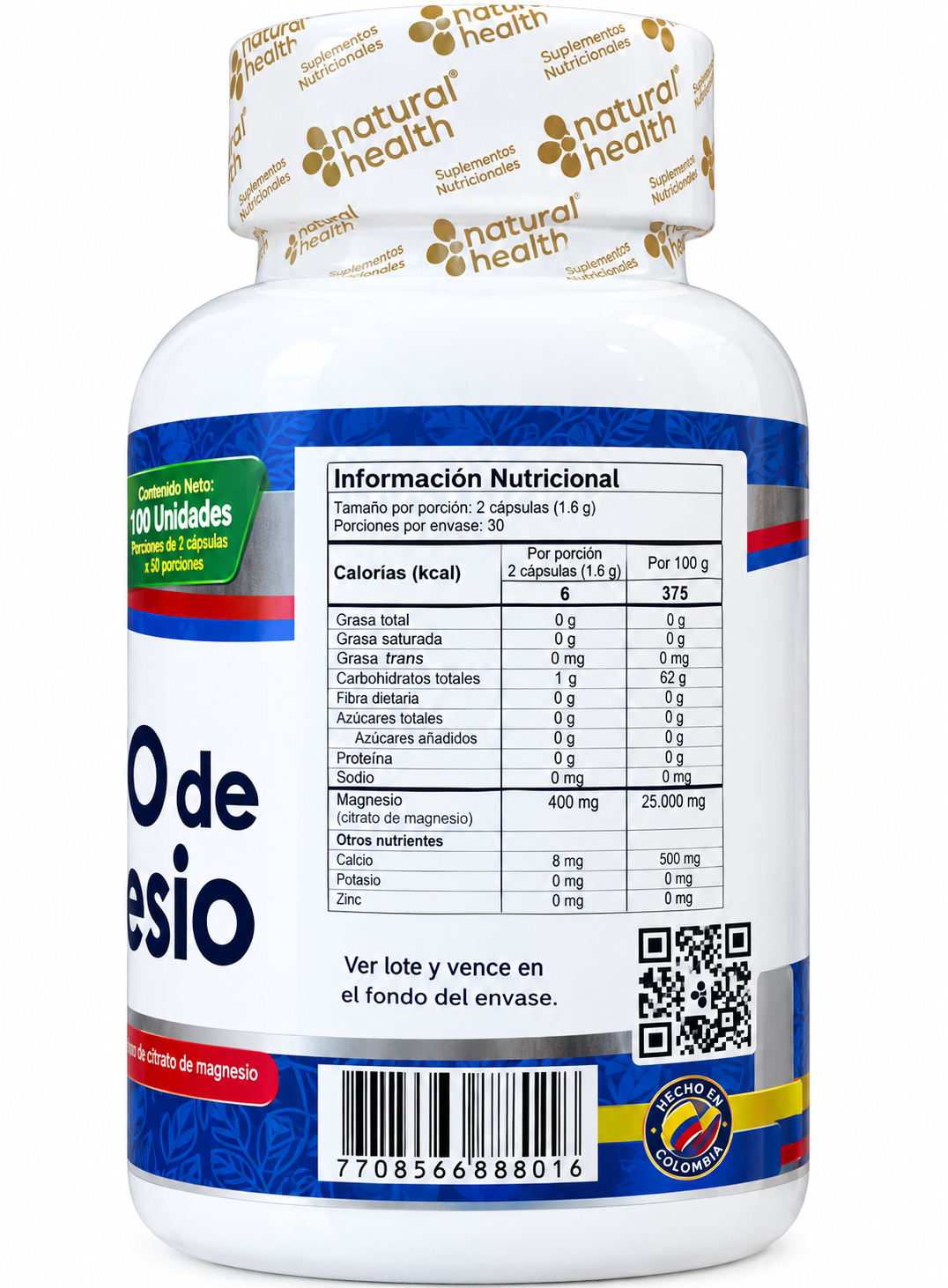 CITRATO DE MAGNESIO – Suplemento de Magnesio en Cápsulas para el Bienestar Muscular y Nervioso. INVIMA