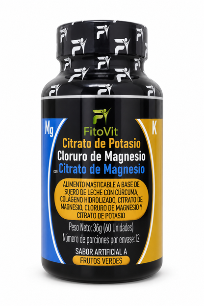Citratos Fitovit x60 Tabletas Masticables – Citrato de Potasio, Citrato y Cloruro de Magnesio con Colágeno Hidrolizado