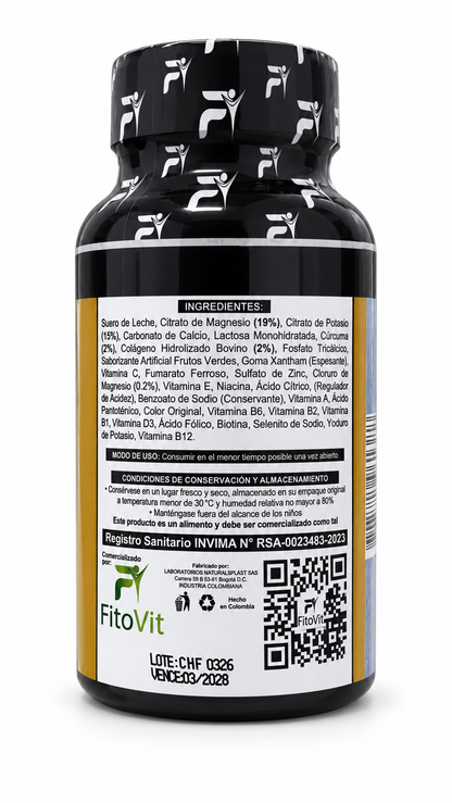 Citratos Fitovit x60 Tabletas Masticables – Citrato de Potasio, Citrato y Cloruro de Magnesio con Colágeno Hidrolizado