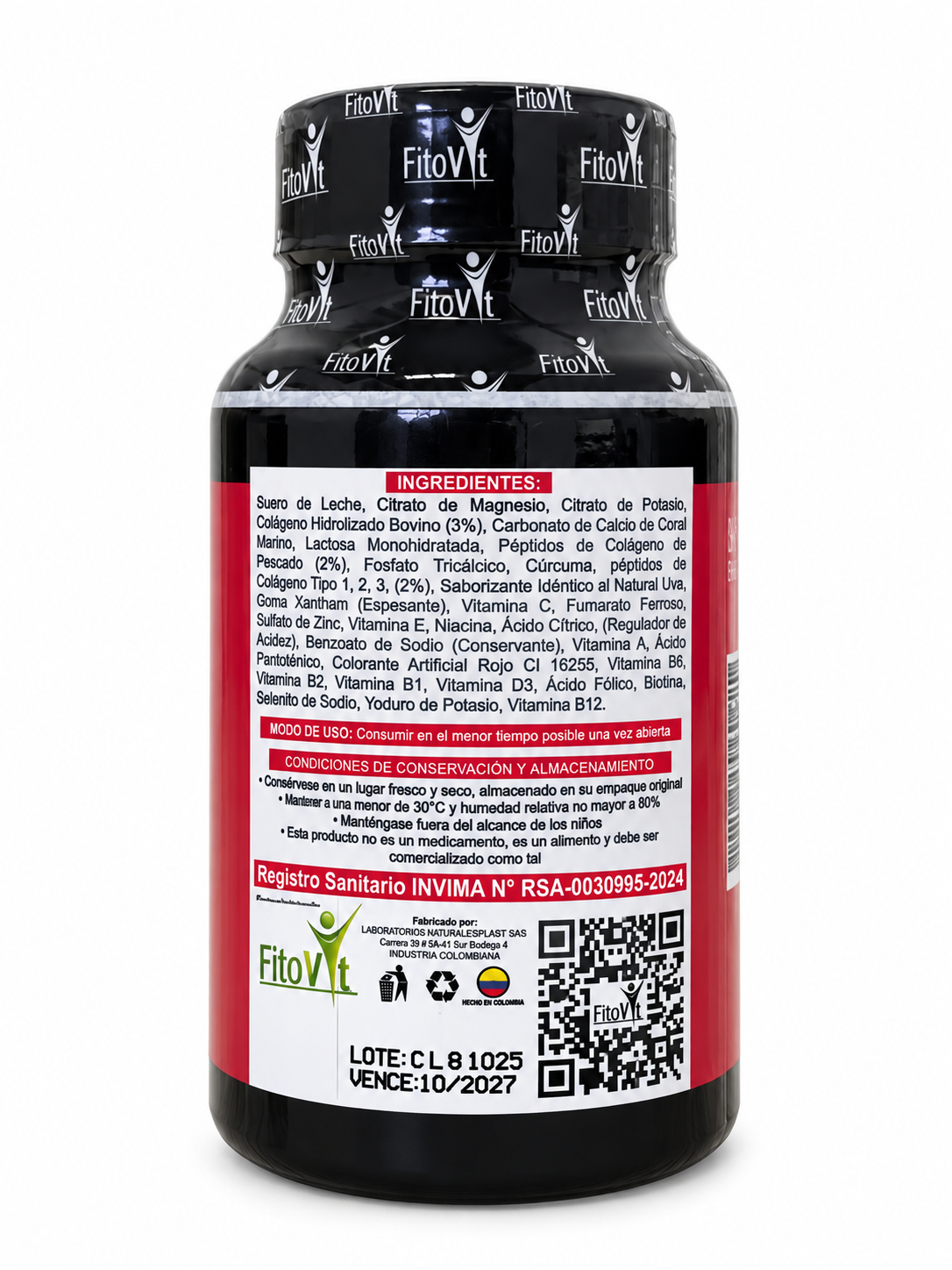 5 Colágenos Hidrolizados Fitovit con Colágeno Tipo 1, 2 y 3 – 60 Tabletas Masticables Sabor Uva.Invima