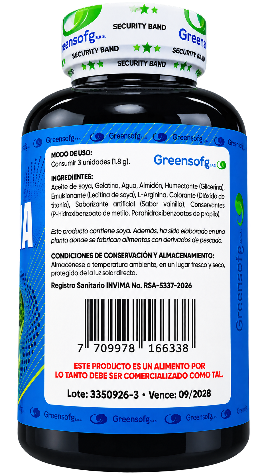L-Arginina Greensofg Premium Line x 100 Unidades – Suplemento Masticable de Gelatina con Relleno Líquido de Arginina. INVIMA