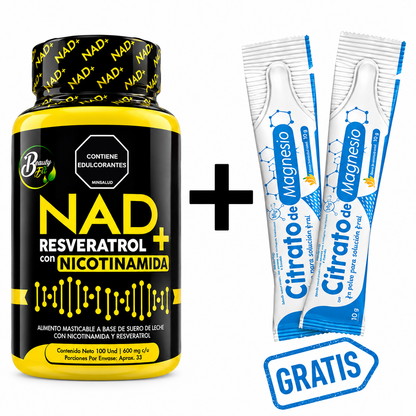 Combo NAD+ Resveratrol + Nicotinamida x100 Cápsulas + Citrato de Magnesio Gratis.Invima