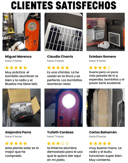 Planta Solar Superlight 6-en-1: Radio Bluetooth, Power Bank 3000mAh, Panel Solar, Linterna Dual, Bombillo Externo y Sonido Premium con Luces LED