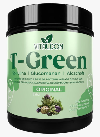 Fibra Batido Verde Detox T-Green Con Glucomanan, Espirulina y Bayas de Goji. Invima