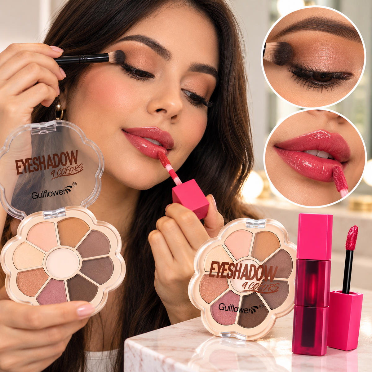 Set De Sombras De Ojos + Tinta Para Labios