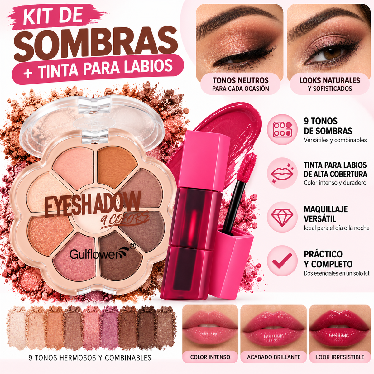 Set De Sombras De Ojos + Tinta Para Labios