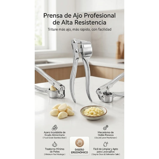 Prensador de Ajo Manual en Acero Inoxidable