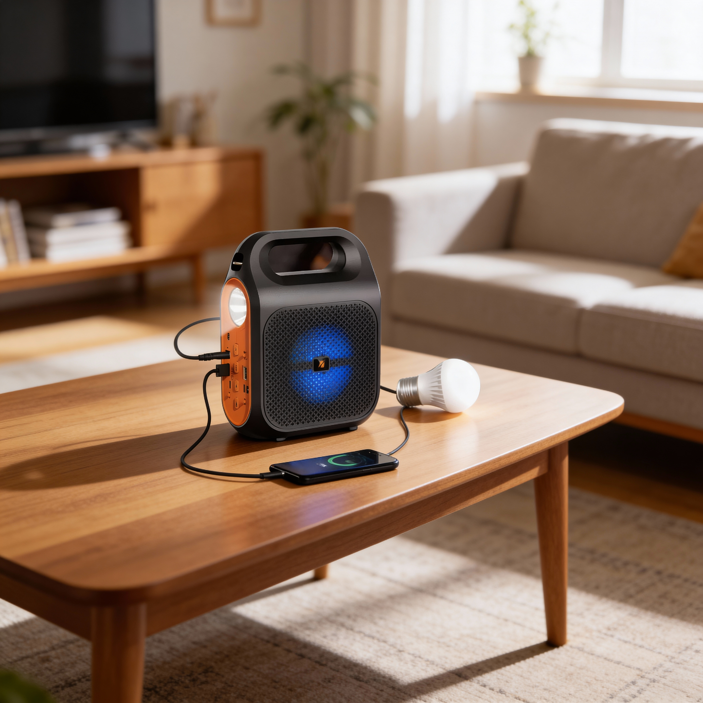 Planta Solar Superlight 6-en-1: Radio Bluetooth, Power Bank 3000mAh, Panel Solar, Linterna Dual, Bombillo Externo y Sonido Premium con Luces LED