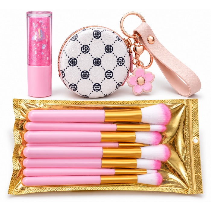Set De Belleza Con Brochas, Espejo Y Brillo Labial