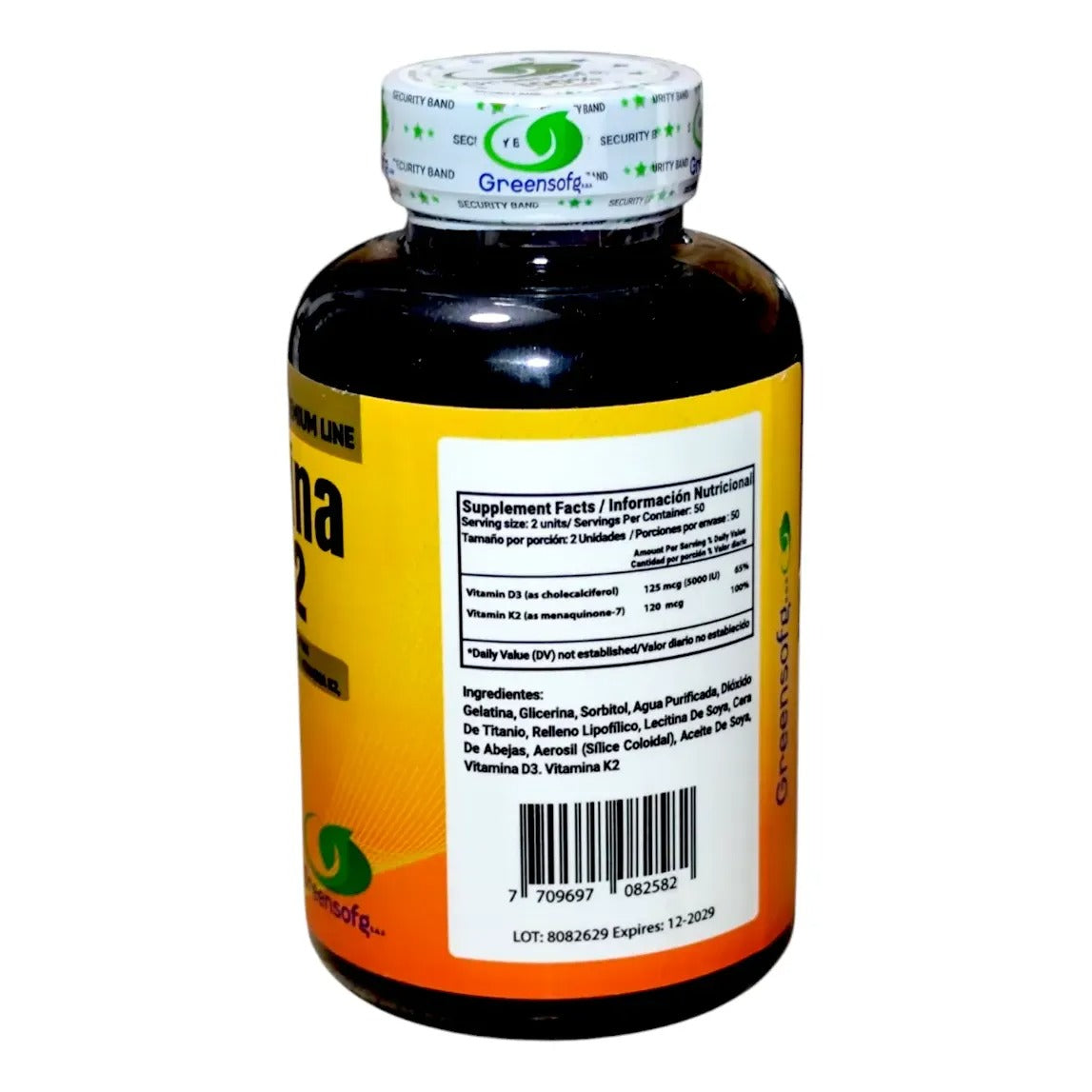 Vitamina D3 + K2 Greensofg Premium Line x 100 Unidades – Suplemento Masticable de Gelatina con Relleno Líquido. INVIMA