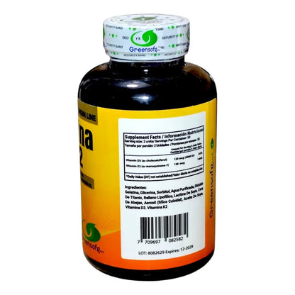 Vitamina D3 + K2 Greensofg Premium Line x 100 Unidades – Suplemento Masticable de Gelatina con Relleno Líquido. INVIMA