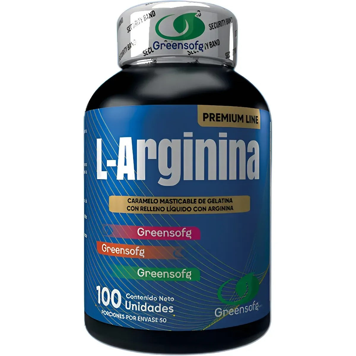 L-Arginina Greensofg Premium Line x 100 Unidades – Suplemento Masticable de Gelatina con Relleno Líquido de Arginina. INVIMA