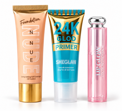 Set De Maquillaje Facial 3 En 1: Primer, Base Y Bálsamo Labial
