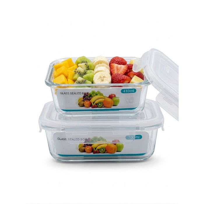 Set x2 Refractarios de Vidrio Herméticos Rectangulares (410ml + 700ml)