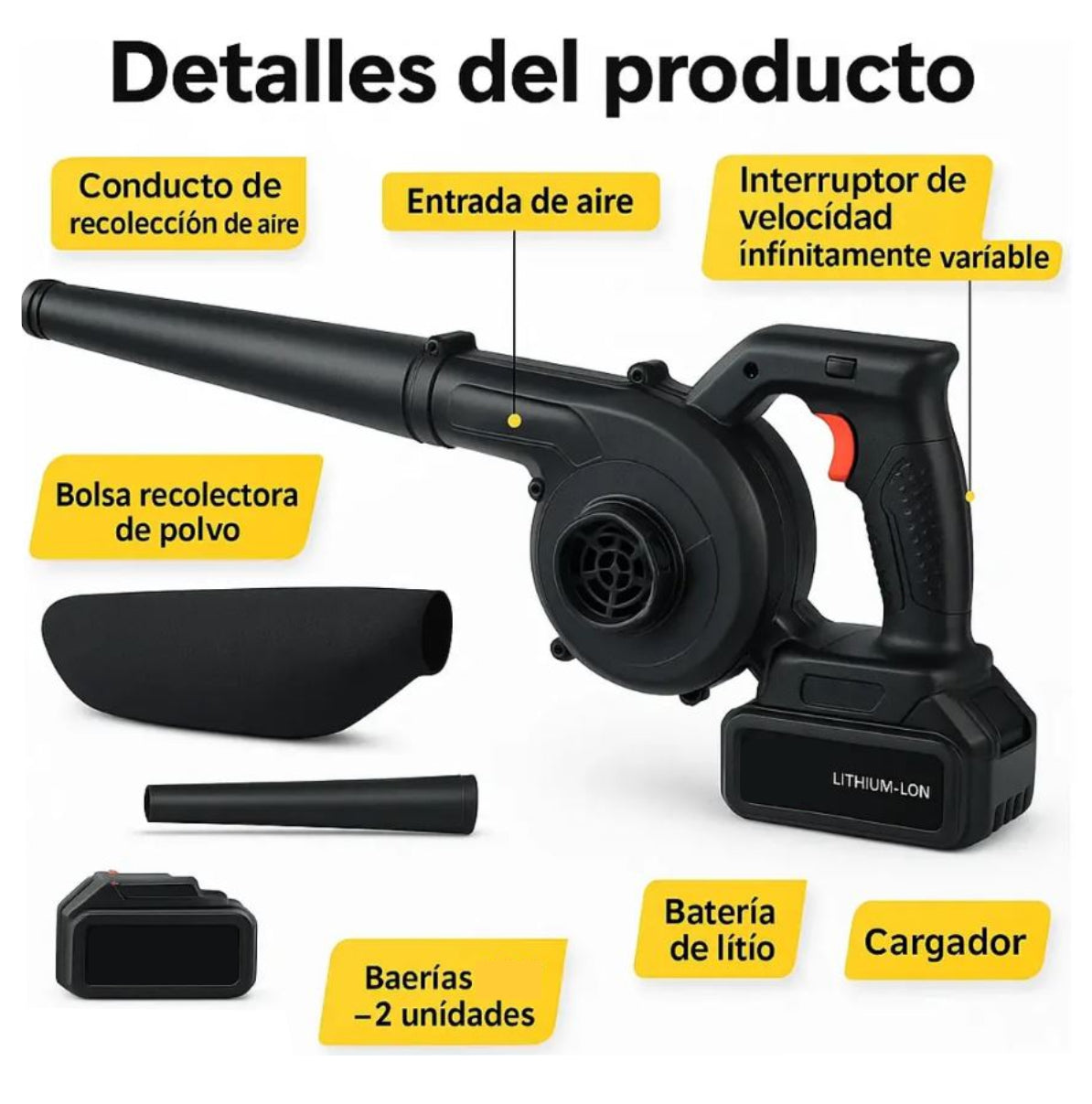 Soplador y Aspirador Inalámbrico 2 en 1 Portátil con Doble Batería 21V