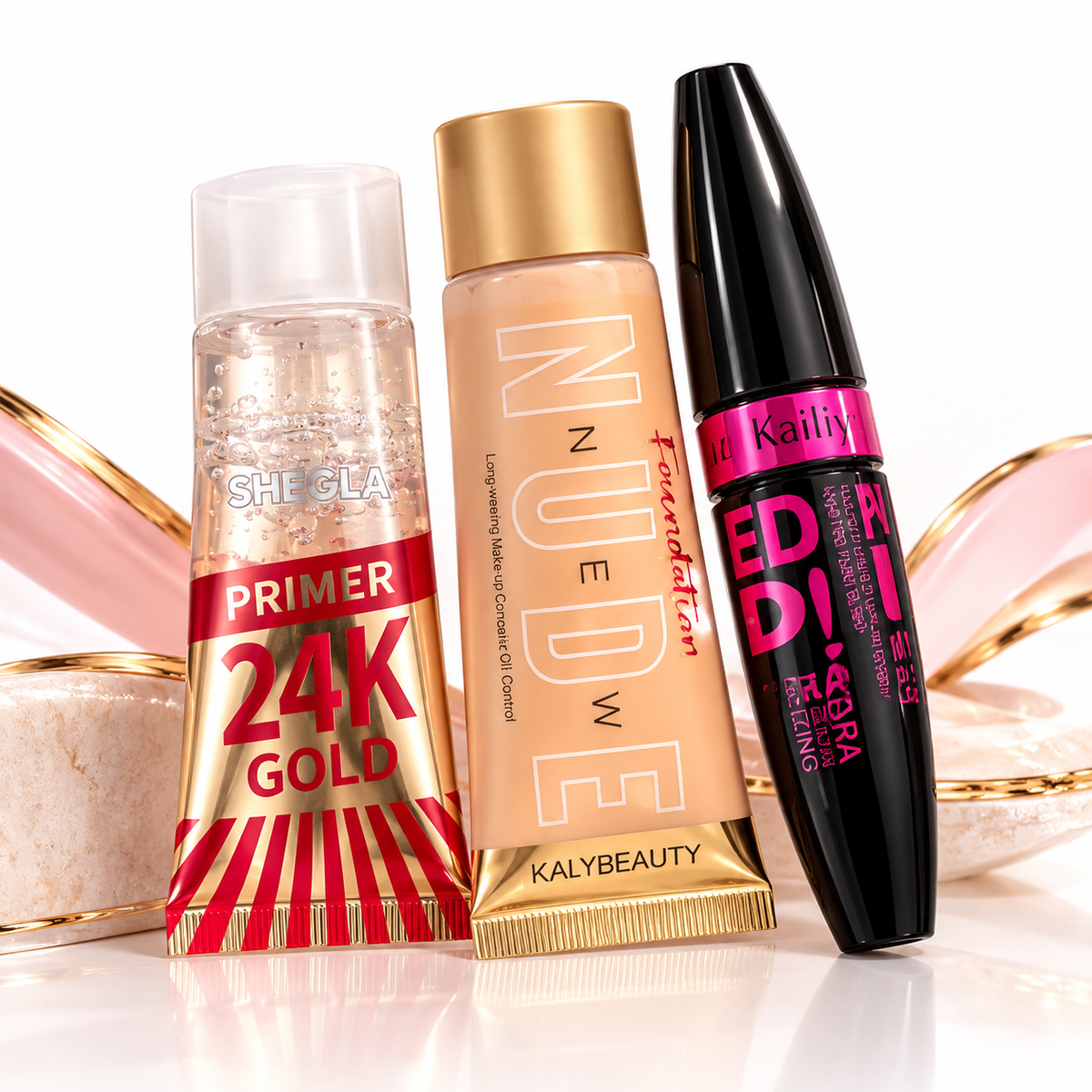 Set De Maquillaje Facial 3 En 1 Primer + Base + Pestañina
