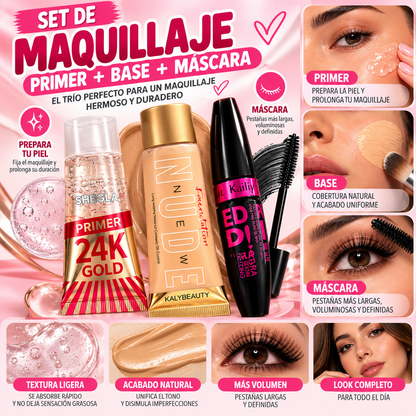 Set De Maquillaje Facial 3 En 1 Primer + Base + Pestañina